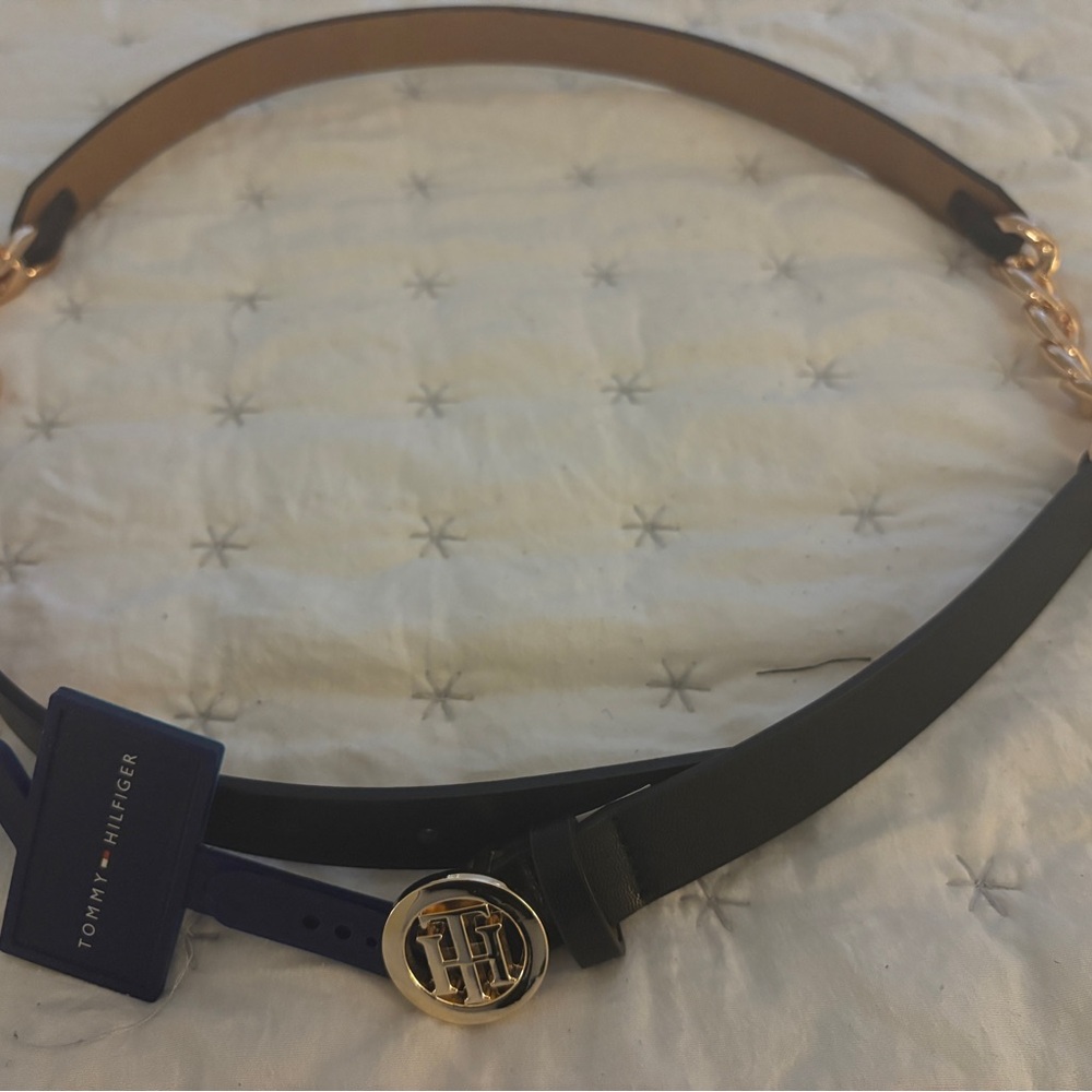 Tommy Hilfiger Black and Gold Chain Women's Belt